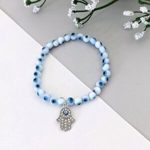Evil Eye Beaded Stretch Bracelet with Hamsa Hand  | Handcrafted